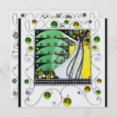 春の魔法 輝くグリーン ホワイト イエロー 招待状 (正面/裏面)