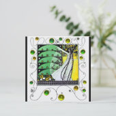 春の魔法 輝くグリーン ホワイト イエロー 招待状 (スタンド正面)