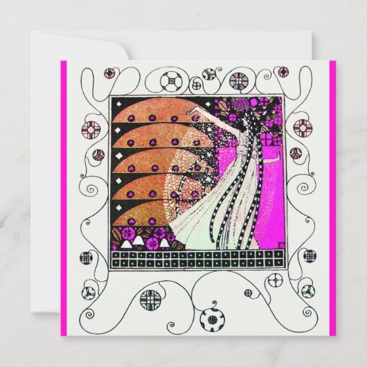 春の魔法 輝くバイオレット 白 茶色 招待状 (正面)