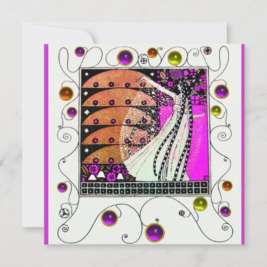 春の魔法 輝く紫 黒 茶色 招待状 (正面)