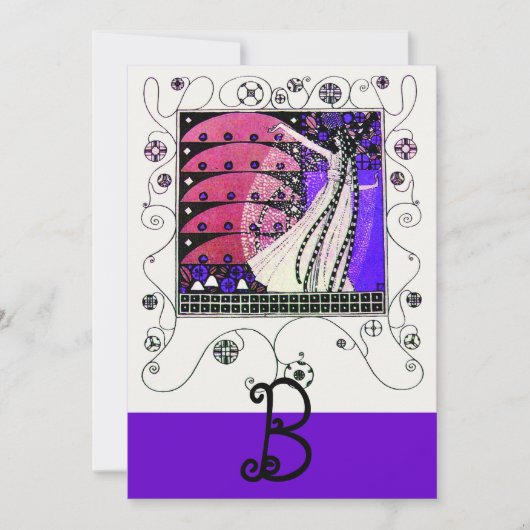 春の魔法、輝く黒 青 赤 茶色 招待状 (正面)