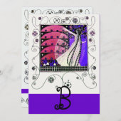 春の魔法、輝く黒 青 赤 茶色 招待状 (正面/裏面)