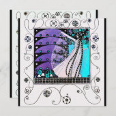 春の魔法、鮮やかな紫 黒 アクア ブルー 招待状 (正面/裏面)