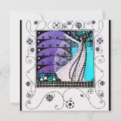 春の魔法、鮮やかな紫 黒 アクア ブルー 招待状 (正面)