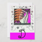 春の魔法、鮮やかな紫、黒、茶色 招待状 (正面)