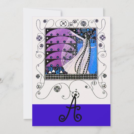 春の魔法、鮮やかな紫、黒、青 招待状 (正面)