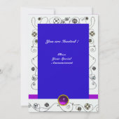 春の魔法、鮮やかな紫、黒、青 招待状 (裏面)