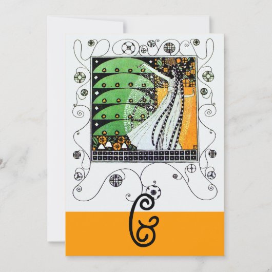 春の魔法、鮮やかな緑、黒、黄色 招待状 (正面)