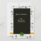 春の魔法、鮮やかな緑、黒、黄色 招待状 (裏面)