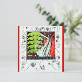 春の魔法、鮮やかな赤、黒、白、緑 招待状 (スタンド正面)