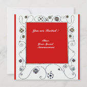 春の魔法、鮮やかな赤、黒、白、緑 招待状 (裏面)