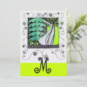 春の魔法、鮮やかな黄色 緑 黒 招待状 (スタンド正面)