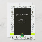 春の魔法、鮮やかな黄色 緑 黒 招待状 (裏面)