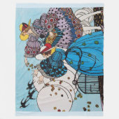 春の鳥と女性，アールデコ美しいファッション フリースブランケット (正面)