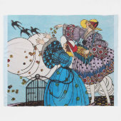 春の鳥と女性，アールデコ美しいファッション フリースブランケット (正面(横))