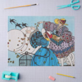 春の鳥と女性，アールデコ美しいファッション 薄葉紙 (クラフト)