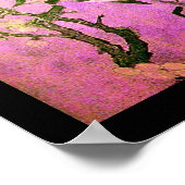 春の鳥と花の木 ピンクのフクシア ポスター (角)