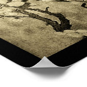 春の鳥と花の木 ブラウン セピア ポスター (角)