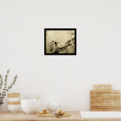 春の鳥と花の木 ブラウン セピア ポスター (キッチン)