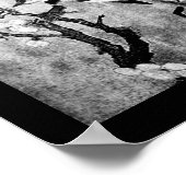 春の鳥と花の木 ブラック ホワイト グレー ポスター (角)