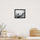 春の鳥と花の木 ブラック ホワイト グレー ポスター (キッチン)