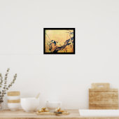 春の鳥と花の木 黄色 茶色 黒 ポスター (キッチン)