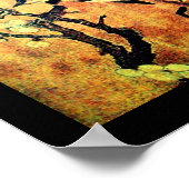 春の鳥と花の木 黄茶 黒 ポスター (角)