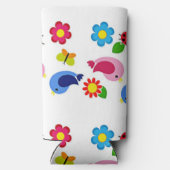 春の鳥と花の模様は白 スリム缶クーラー (裏面)