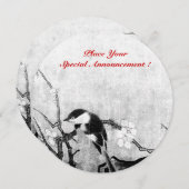 春の鳥のモノグラム、グレー、ブラック、ホワイト 案内状 (正面/裏面)