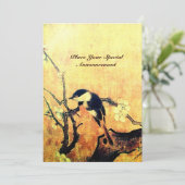 春の鳥のモノグラム , ゴールド イエロー ブラウン 招待状 (スタンド正面)