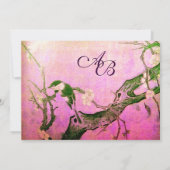 春の鳥のモノグラム ピンク 茶色 紫 案内状 (裏面)