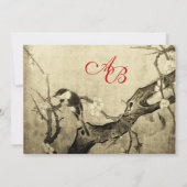 春の鳥のモノグラム, 茶色, セピア, 赤 案内状 (裏面)