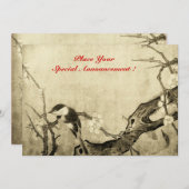 春の鳥のモノグラム, 茶色, セピア, 赤 案内状 (正面/裏面)