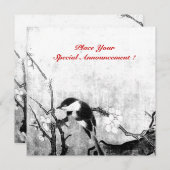 春の鳥のモノグラム 黒 白 灰 案内状 (正面/裏面)