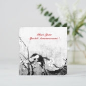 春の鳥のモノグラム 黒 白 灰 案内状 (スタンド正面)