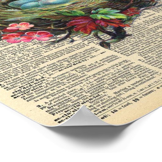 春の鳥の巣ヴィンテージ辞書ページ ポスター (角)