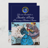 春の鳥の庭パーティー サファイアジェム モノグラム 招待状 (正面/裏面)