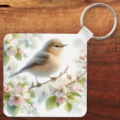春の鳥 桜の花 水彩画 キーホルダー (裏面)