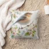春の鳥 桜の花 水彩画 クッション (ブランケット)