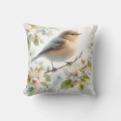 春の鳥 桜の花 水彩画 クッション (正面)