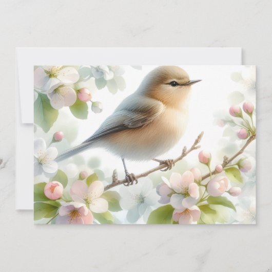 春の鳥 桜の花 水彩画 シーズンカード (正面)