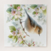 春の鳥 桜の花 水彩画 ジグソーパズル (横)
