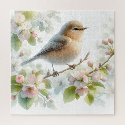 春の鳥 桜の花 水彩画 ジグソーパズル (縦)