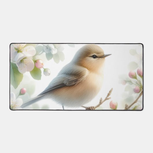春の鳥 桜の花 水彩画 デスクマット (正面)
