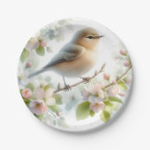 春の鳥 桜の花 水彩画 ペーパープレート (正面)