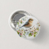 春の鳥 桜の花 水彩画 缶バッジ (正面&裏面)