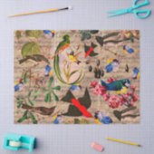 春の鳥、羽、フルーツのフローラミュージックノート 薄葉紙 (クラフト)