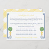 春の黄色いボクウッドのトピアリー赤ちゃんシャワー サンキューカード (正面/裏面)