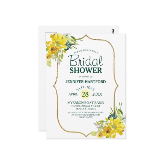 春の黄色の花のブライダルシャワー ポストカード (正面/裏面インサイチュ)