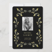 春の黄色の野の花 白黒写真 ブライダルシャワー 招待状 (正面)